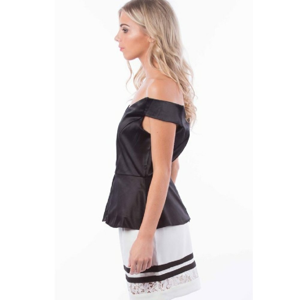 Two Sisters Black Satin Off The Shoulder Top - Picture 2 of 3